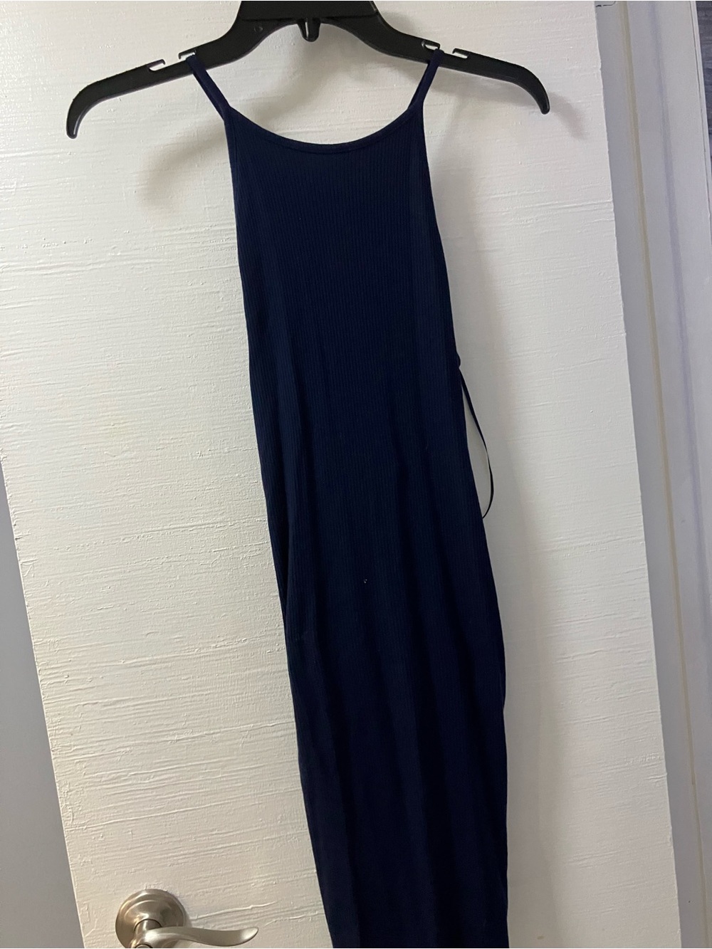 Ambiance Navy Ribbed Slim Maxi Dress
